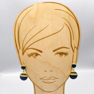Vintage Blue Enamel Drop Earrings, Chic Gold Tone Dangles